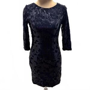 Vintage Y2K Arden B Navy Blue Sequined Stretch Mini Dress S